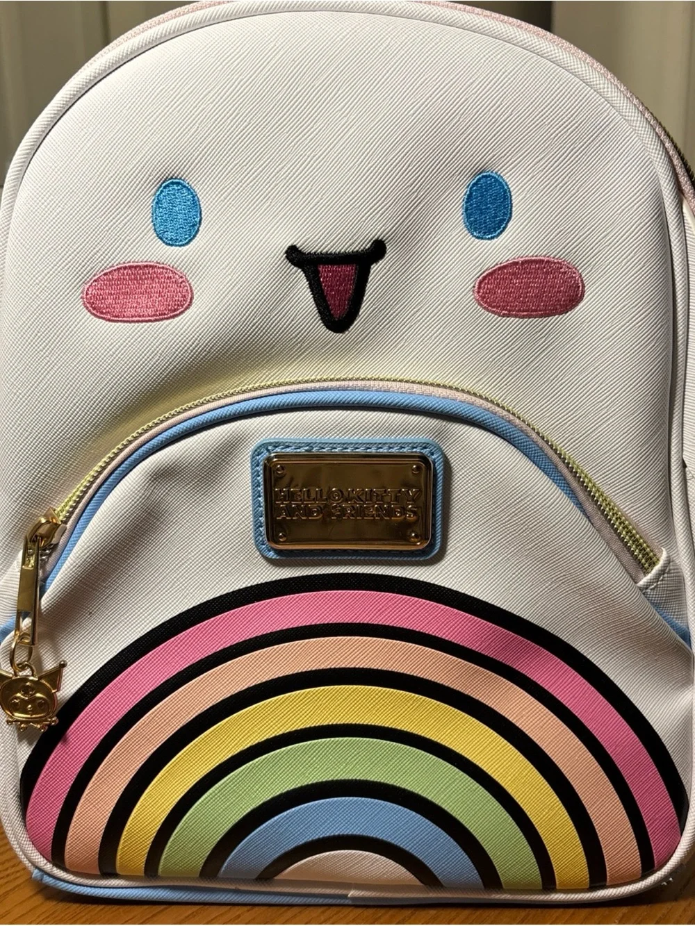 Hello Kitty White Kids Rainbow Backpack with Pastel Stripes